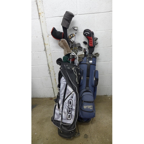 2348 - Three bags of golf clubs including Donnay Pro, Wilson Ultralite, RAC OS, Mizuno Zoid, Titleist, Gree... 