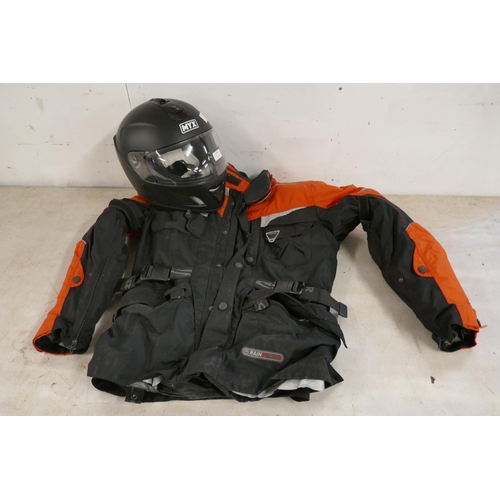 2318 - A Corner armoured motorbike jacket and Myx helmet, size large