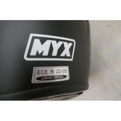 2318 - A Corner armoured motorbike jacket and Myx helmet, size large