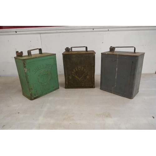 2353 - 3 Vintage fuel cans all with brass caps including 2 Shell Mex and 1 Valor