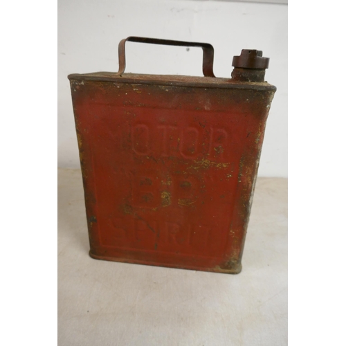 2354 - 3 Vintage fuel cans all with brass caps including BP Motor Spirit, Esso and a 1930s National Benzole