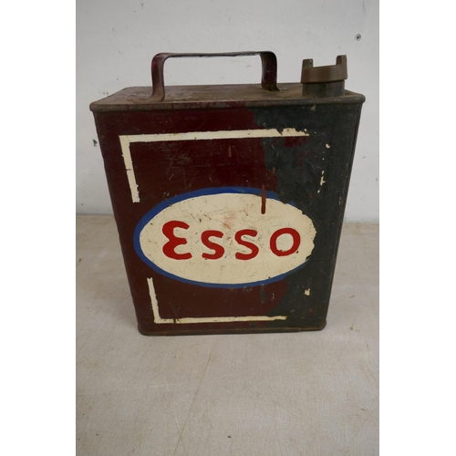 2355 - 3 Vintage petrol tanks all with brass caps including Esso (repainted), Shell Motor Spirits and Pratt... 