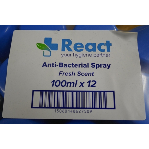 2356 - Nine packs of twelve 100ml React Anti-Bacterial Aerosols