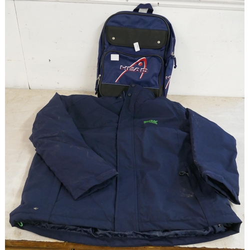 2360 - A Head zip-up ruck sack and a Regatta Great Outdoors waterproof coat size XL (unused and unworn)