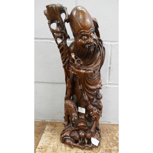 722 - A hardwood carving of Shu Lao, 56cm