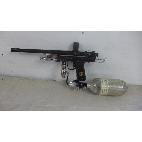 2099 - An Eclipse X-Cel Barrels gas powered paintball gun - complete with compressed air canister