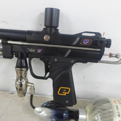 2099 - An Eclipse X-Cel Barrels gas powered paintball gun - complete with compressed air canister