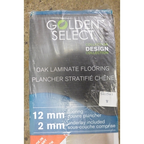 2216 - 5 Packs of Golden Select oak 12mm laminate flooring, 1.162m² per pack - 2mm underlay included