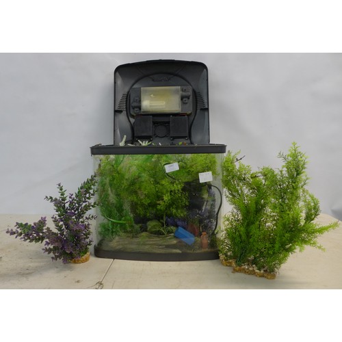 2297 - A Fishbox 48 litre 40cm curved glass fish tank with various accessories and decorations including a ... 