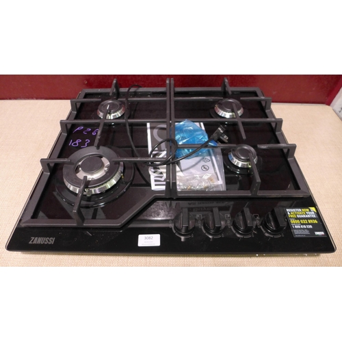 3082 - Zanussi Gas On Glass 4 Burner Hob - Model ZGGN645K (437-183) *This lot is subject to VAT