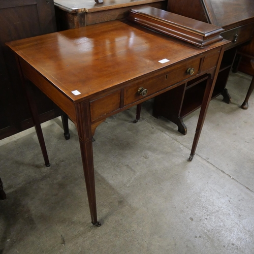 211 - An Edward VII inlaid mahogany single drawer writing table