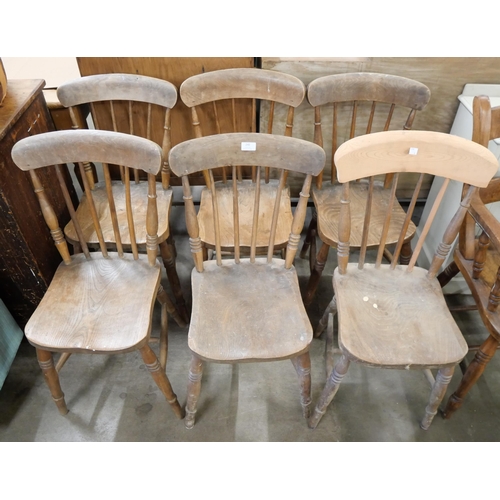 240 - A set of six Victorian elm and beech farmhouse kitchen chairs