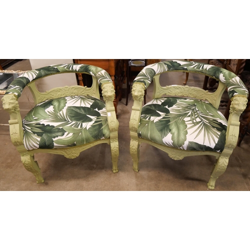 243 - A pair of French painted and floral fabric upholstered tub chairs