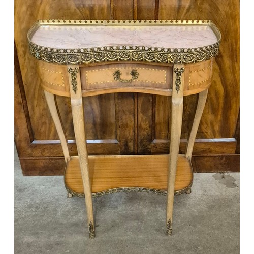 162 - A French Louis XV style inlaid mahogany, gilt metal and marble topped single drawer gueridon table