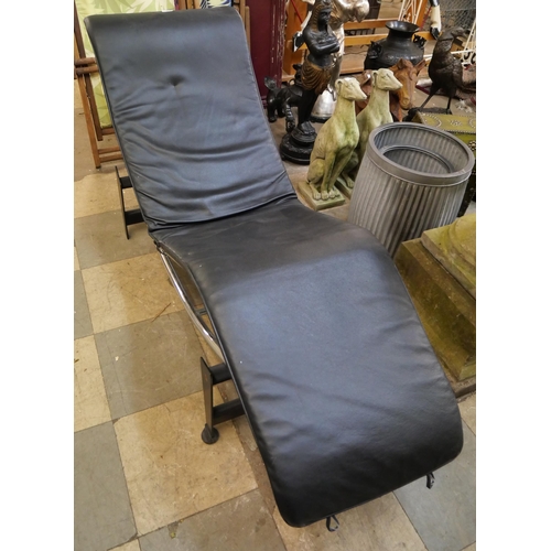 281 - Two deckchairs and a chrome and faux black leather rocking lounger