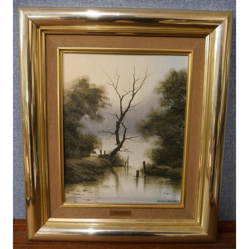 350A - Michael John Hill, river landscape, oil on board, framed