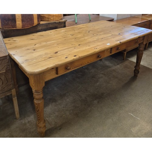 260 - A Victorian style pine two drawer farmhouse kitchen table