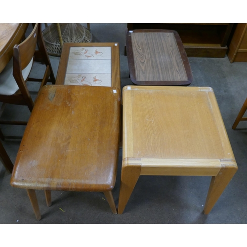 92F - An oak nest of tables, a simulated rosewood nest of tables and two occasional tables