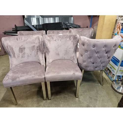 1514 - A set of pink velvet buttoned dining chairs *This lot is subject to VAT