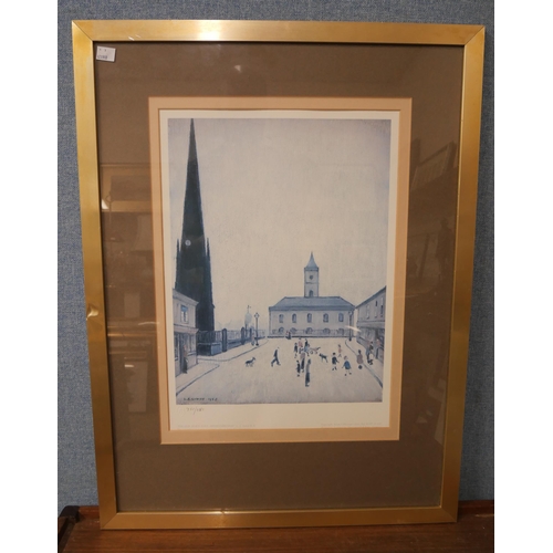 320 - A limited edition L.S. Lowry print, The Old Town Hall, framed two other Lowry prints