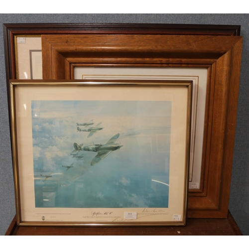 323 - A limited edition Frank Wootton Battle of Britain print, Spitfire MK.V signed by the artist and Sir ... 