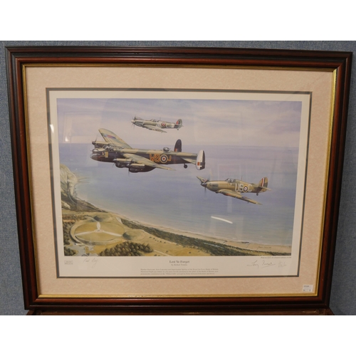 323 - A limited edition Frank Wootton Battle of Britain print, Spitfire MK.V signed by the artist and Sir ... 