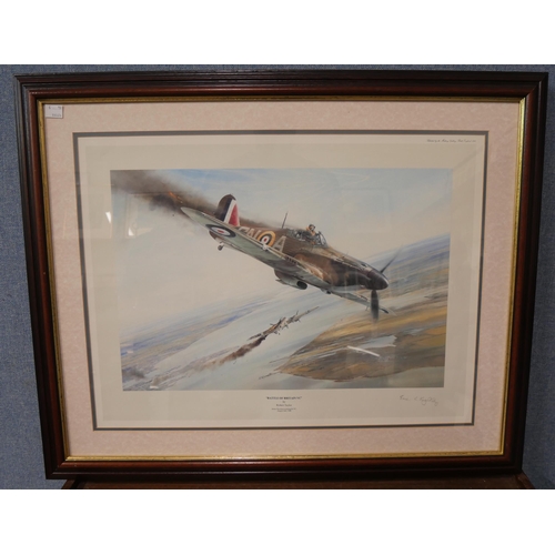 323 - A limited edition Frank Wootton Battle of Britain print, Spitfire MK.V signed by the artist and Sir ... 