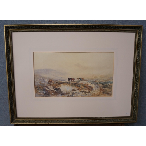 331 - William Widgery, landscape with cattle watering, watercolour and a J.C. Dolman print, The Nations Cr... 