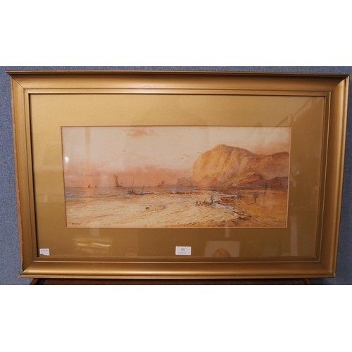 332 - W.H. Earp, coastal landscape at sunset, watercolour, framed