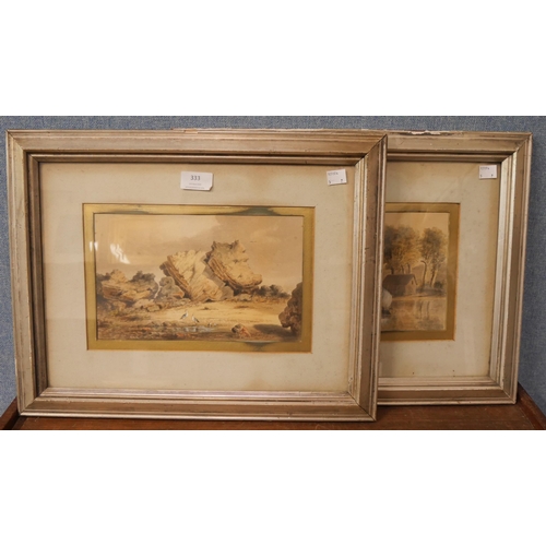 333 - English School (early 20th Century), pair of landscapes, watercolour, indistinctly signed, framed