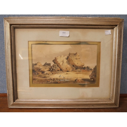 333 - English School (early 20th Century), pair of landscapes, watercolour, indistinctly signed, framed