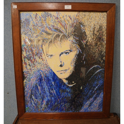 337 - English School, portrait of David Bowie, oil and five prints