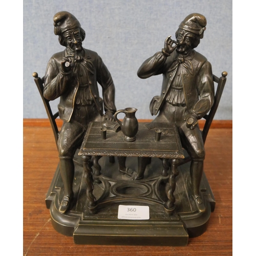 360 - A bronze figure group of two men in a tavern