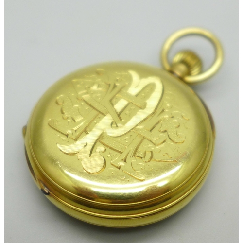 935 - An 18ct gold fob watch, hallmarked Chester 1893, inner case also marked 18ct, total weight 51.3g, 36... 