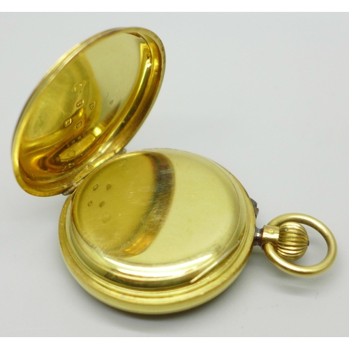 935 - An 18ct gold fob watch, hallmarked Chester 1893, inner case also marked 18ct, total weight 51.3g, 36... 