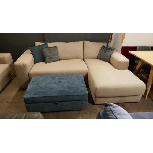 1403 - A sandstone weave L shaped sofa and contrasting footstool