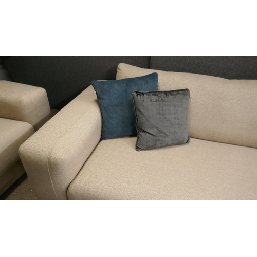 1403 - A sandstone weave L shaped sofa and contrasting footstool