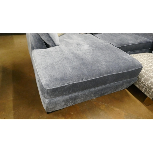 1407 - A Barker & Stonehouse blue velvet large L shaped sofa and armchair RRP £3454
