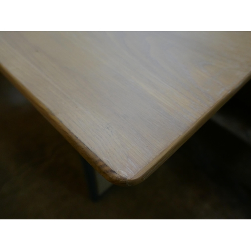 1576 - A grey oak and rattan dining table