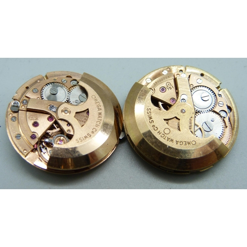 1037 - Two Omega automatic wristwatch movements, both 24 jewels, (missing dials)