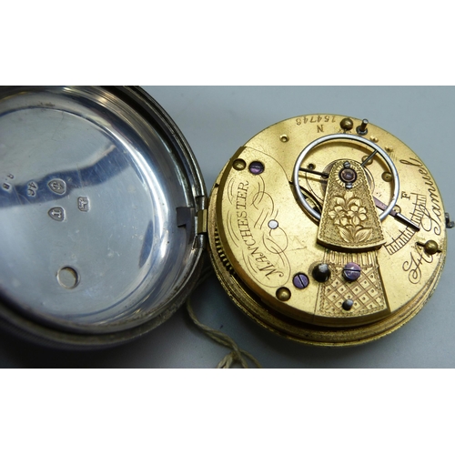 1047 - A silver cased pocket watch, the case hallmarked Birmingham 1891