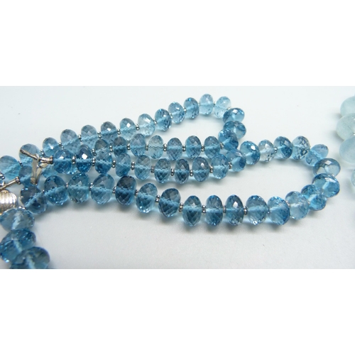 1058 - Two bead necklaces, aquamarine and topaz