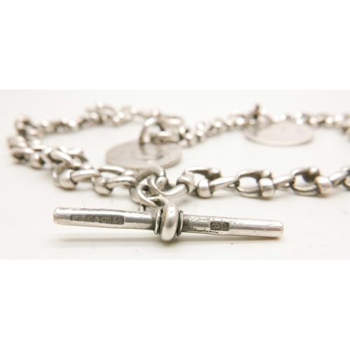 1070 - A fancy link silver watch chain, 62g, 42.5cm