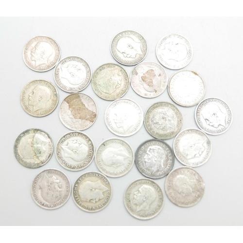 1092 - A collection of silver 3d coins, 29gm