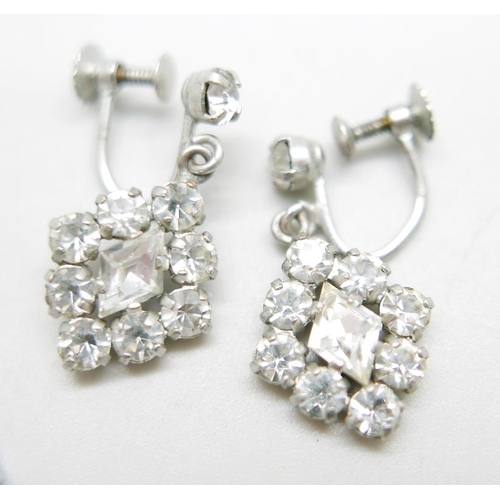 1106 - A pair of Jewelcraft earrings, two other pairs of drop earrings and a necklace, all rhodium plated, ... 