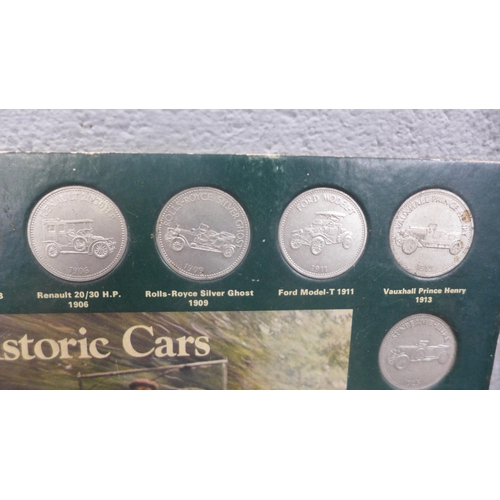 1134 - Four sets of Historic cars medallions, one set of Man in flight medallions **PLEASE NOTE THIS LOT IS... 