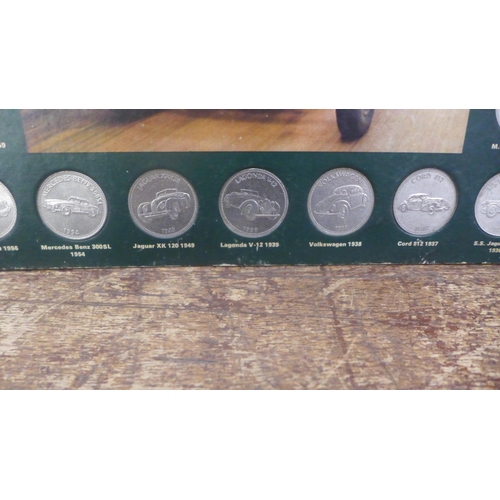 1134 - Four sets of Historic cars medallions, one set of Man in flight medallions **PLEASE NOTE THIS LOT IS... 