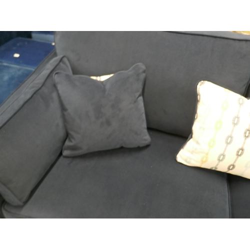 1418A - A Barker & Stonehouse blue velvet three seater sofa and white footstool RRP £1149 (sofa only)