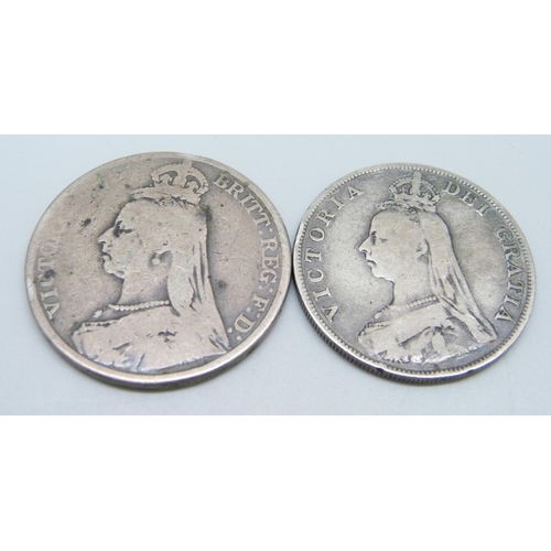 1005 - A Victorian 1889 crown and double florin