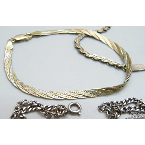 1011 - Two silver ID bracelets and one other silver bracelet, 21g